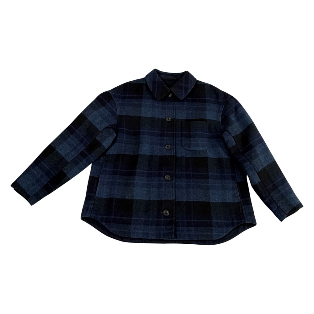 Uniqlo Women's Oversized Boxy Short Jacket Plaid Navy Blue Black Check Medium - Picture 11 of 13